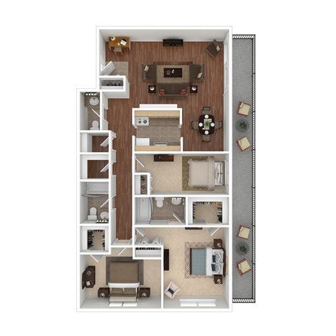 Floor plan for 3 beds, 2 baths, 1600 sqft